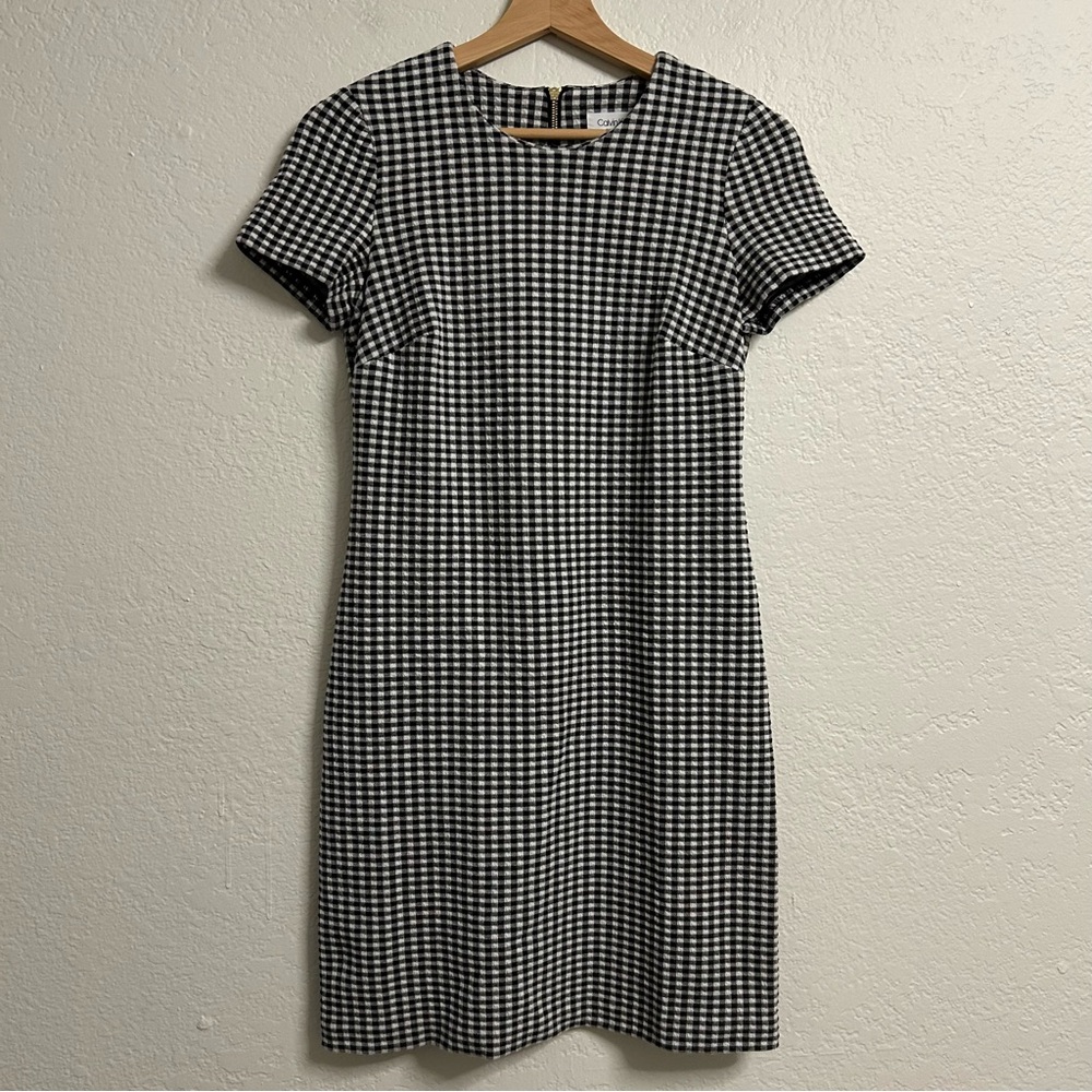 Calvin Klein Black and White Gingham Short Sleeve‎ Dress, Size 2